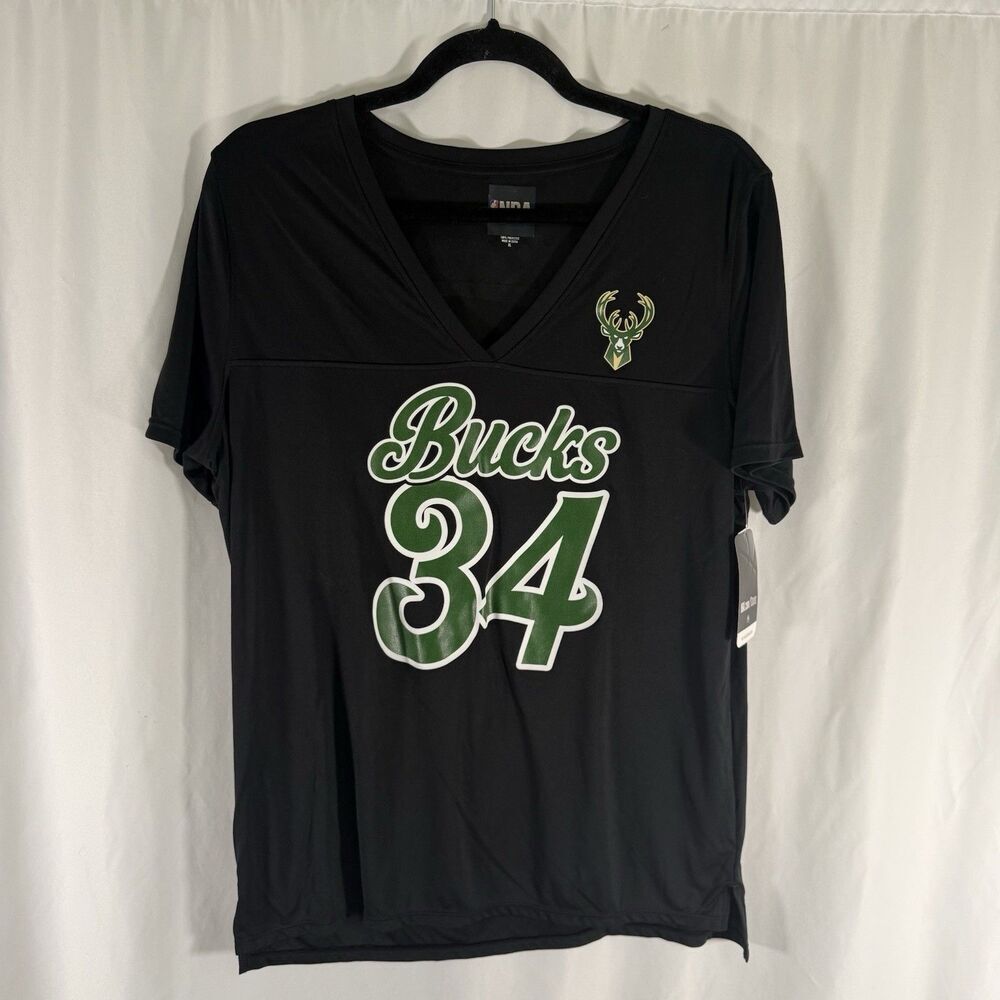 New Milwaukee Bucks Giannis Antetokounmpo 34 Shirt Women's XL Black Short Sleeve